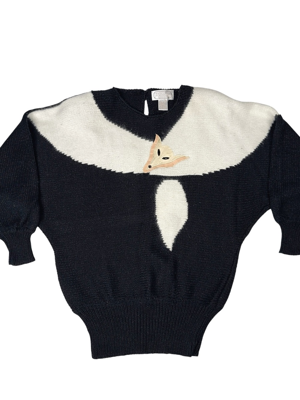 Vintage 80s Knitted Fox Dolman Sleeves Sweater Womens Medium Priscilla